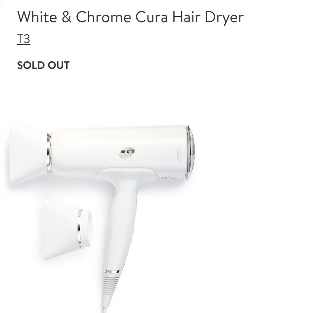 White and Chrome t3 Cura Hair Dryer- 6mo. old